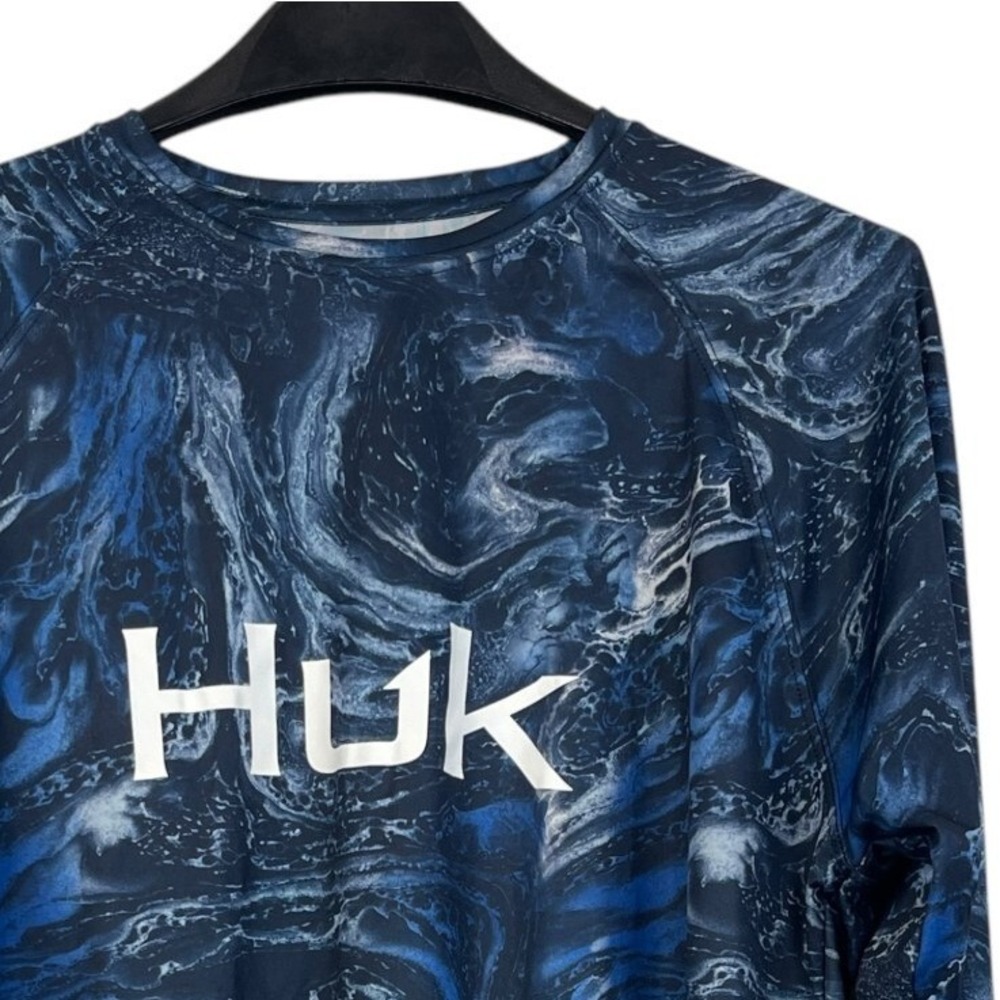 Huk Mens M Blue Marble Swirl Long Sleeve Performance Fishing Sun UPF Shirt